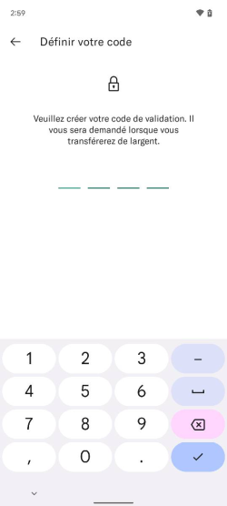 Image affichant l'écran d'entrée de mise à jour du code PIN de l'application N26 sur Android.