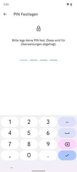 Bild zeigt den PIN-Update-Eingabebildschirm der N26-App auf Android.