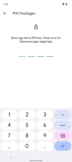 Immagine che mostra la schermata di input di aggiornamento del pin dell'app N26 su Android.