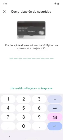 Imagen que muestra la pantalla de entrada de PIN - Token Token de la aplicación N26 en Android.