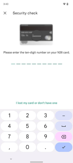 Image showing the PIN update - Card Token Input screen of the N26 app on Android.