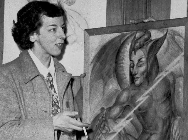 Rosaleen Norton with her artwork