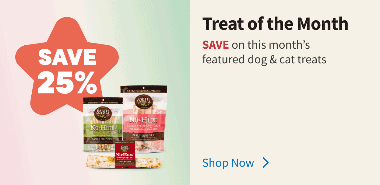 Treat of the month, save on this month's featured dog and cat treats - Save now