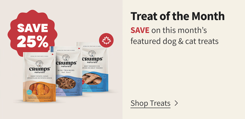 Treat of the month, save on this month's featured dog and cat treats - Save now