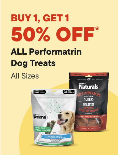 BUY 1, GET 1 50% OFF* ALL Performatrin Dog Treats All sizes. Shop Now