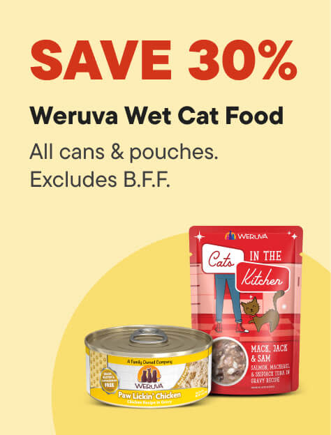 SAVE 30% Weruva Wet Cat Food. All cans & pouches.  Excludes B.F.F.. Shop Now