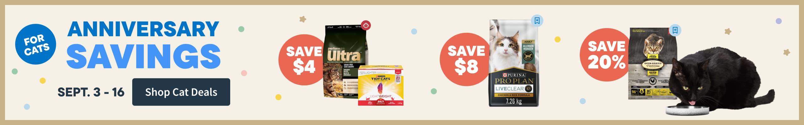 Anniversary Savings for Cats - Sept 3-16. Save Now