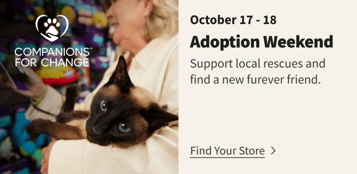 Adoption Weekend. October 17 to 18. Find your store
