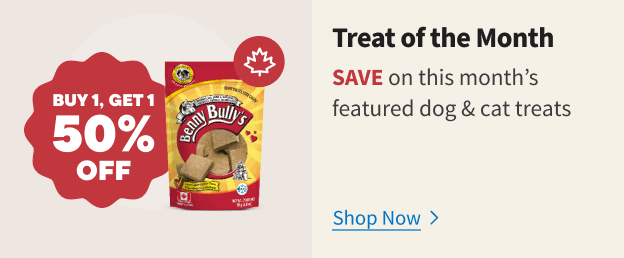 Treat of the month, save on this month's featured dog and cat treats - Save now