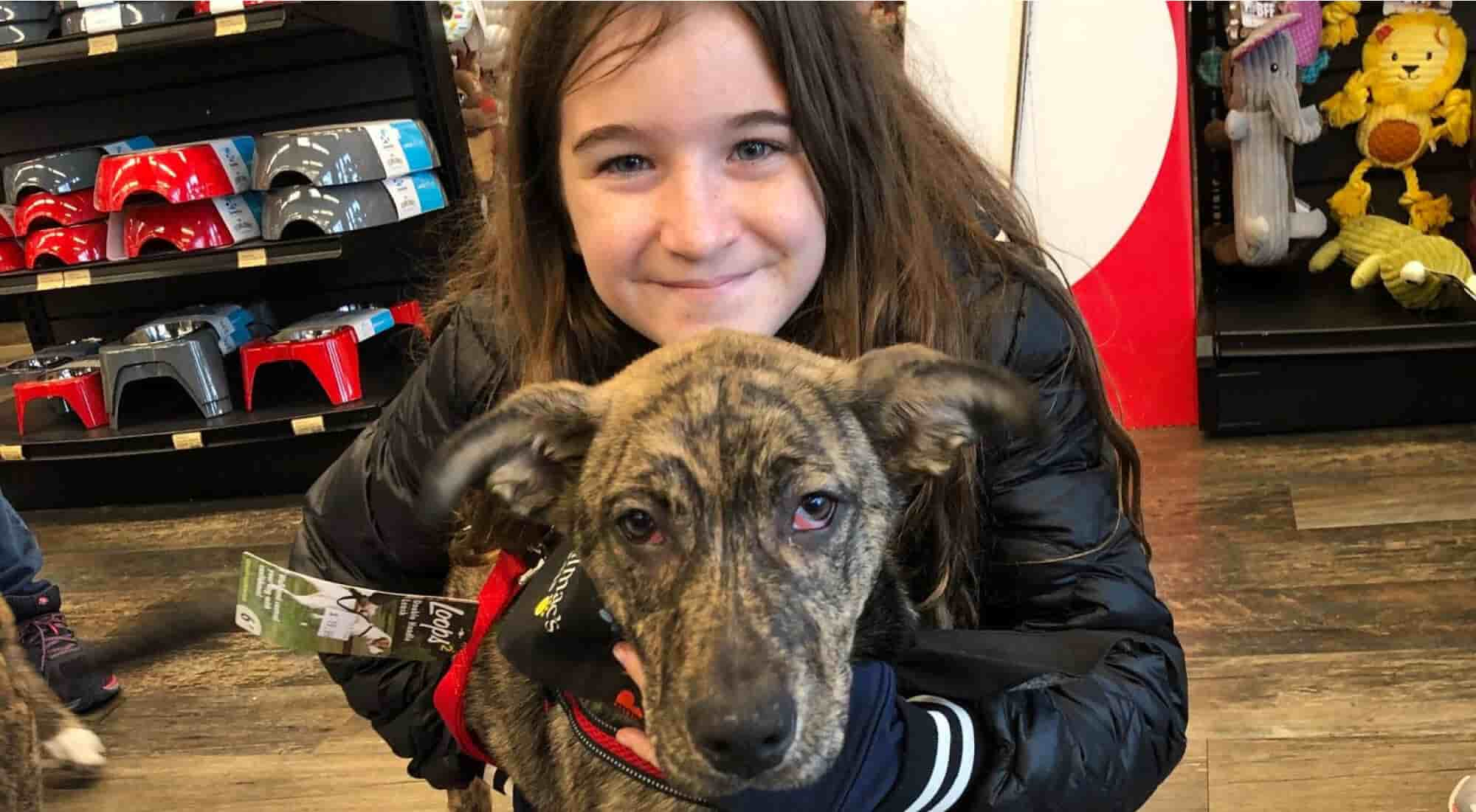 girl holding a dog, educating the next generations of animal advocates