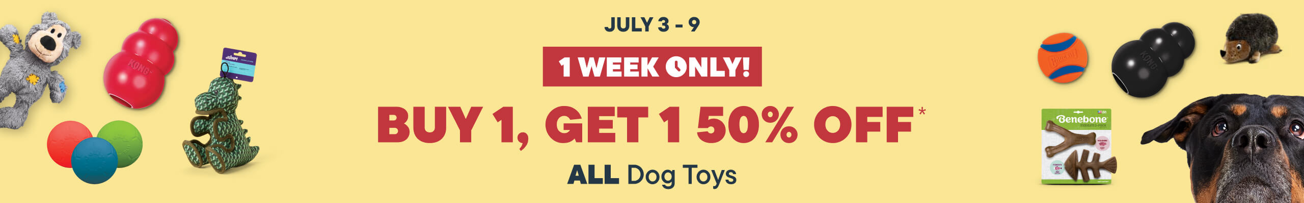 Buy 1 Get 50% off all Dog Toys