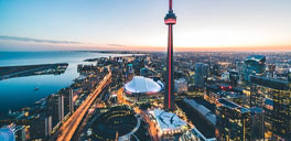 aerial picture of toronto with the CN tower in the middle