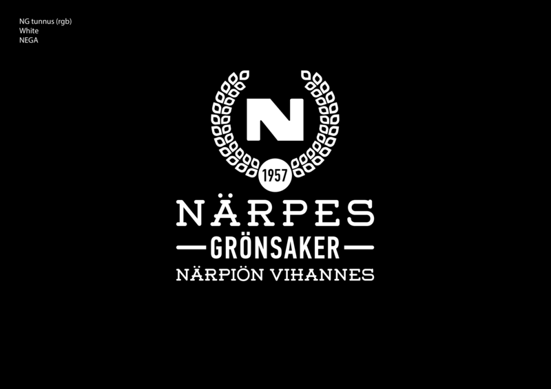 Närpiön Vihannes -logo, mustavalkoinen (tumma tausta)