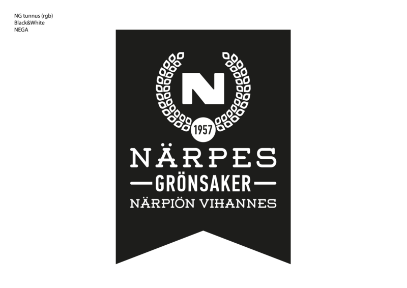 Närpiön Vihannes -logo, mustavalkoinen (vaalea tausta)