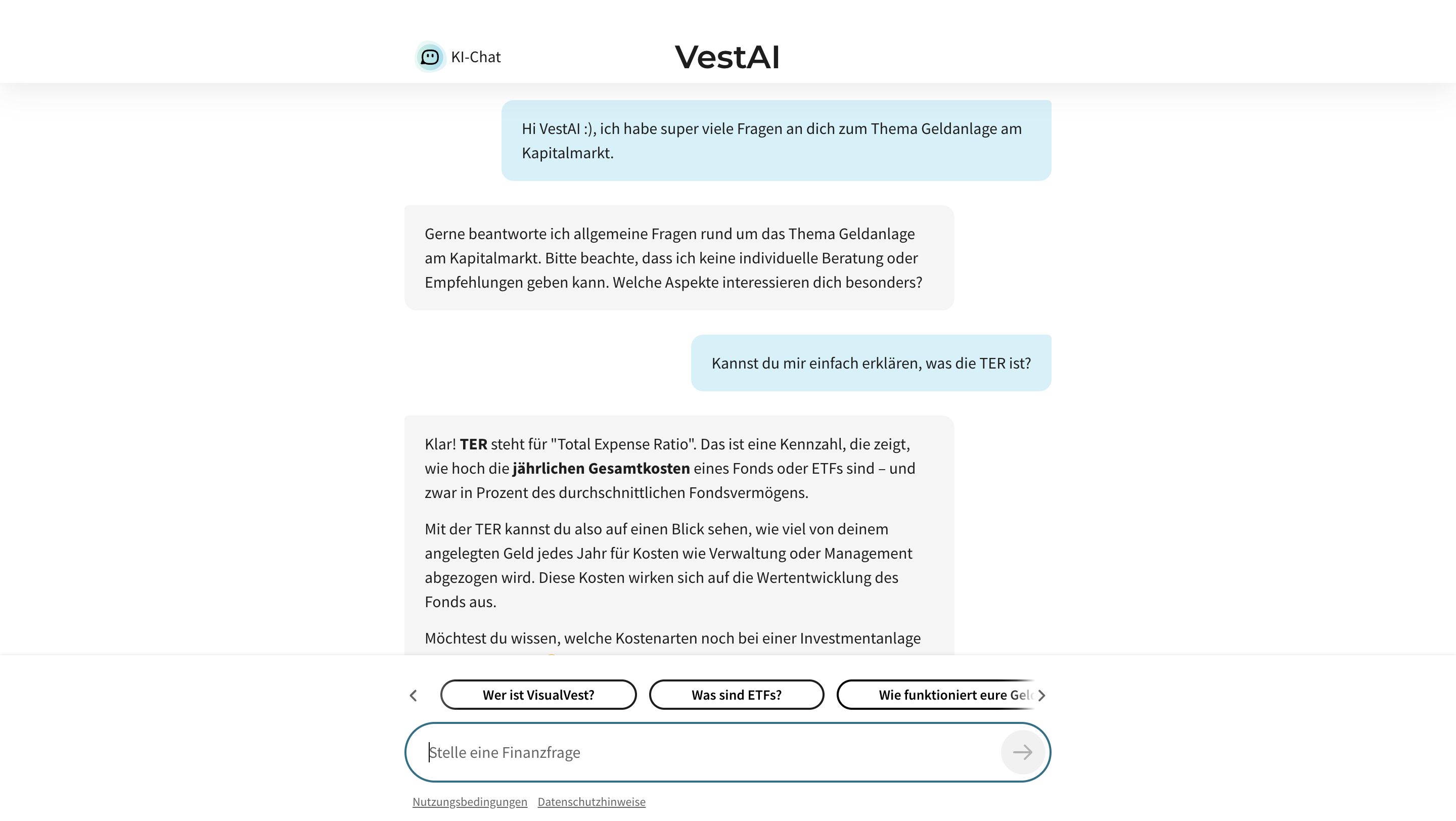 Beispielchat mit VestAI von VisualVest