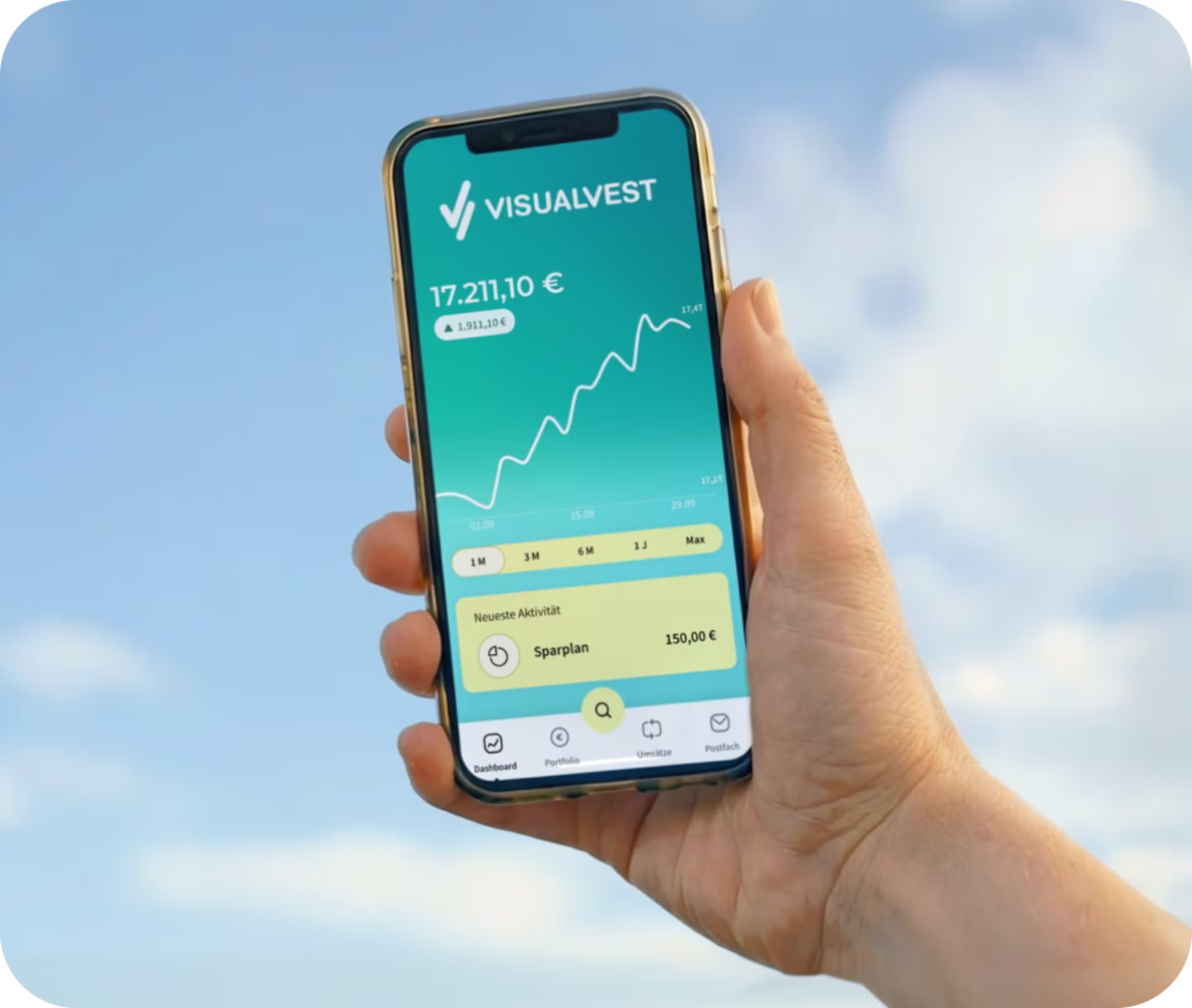 Smartphone mit Anzeige einer Wertentwicklung.