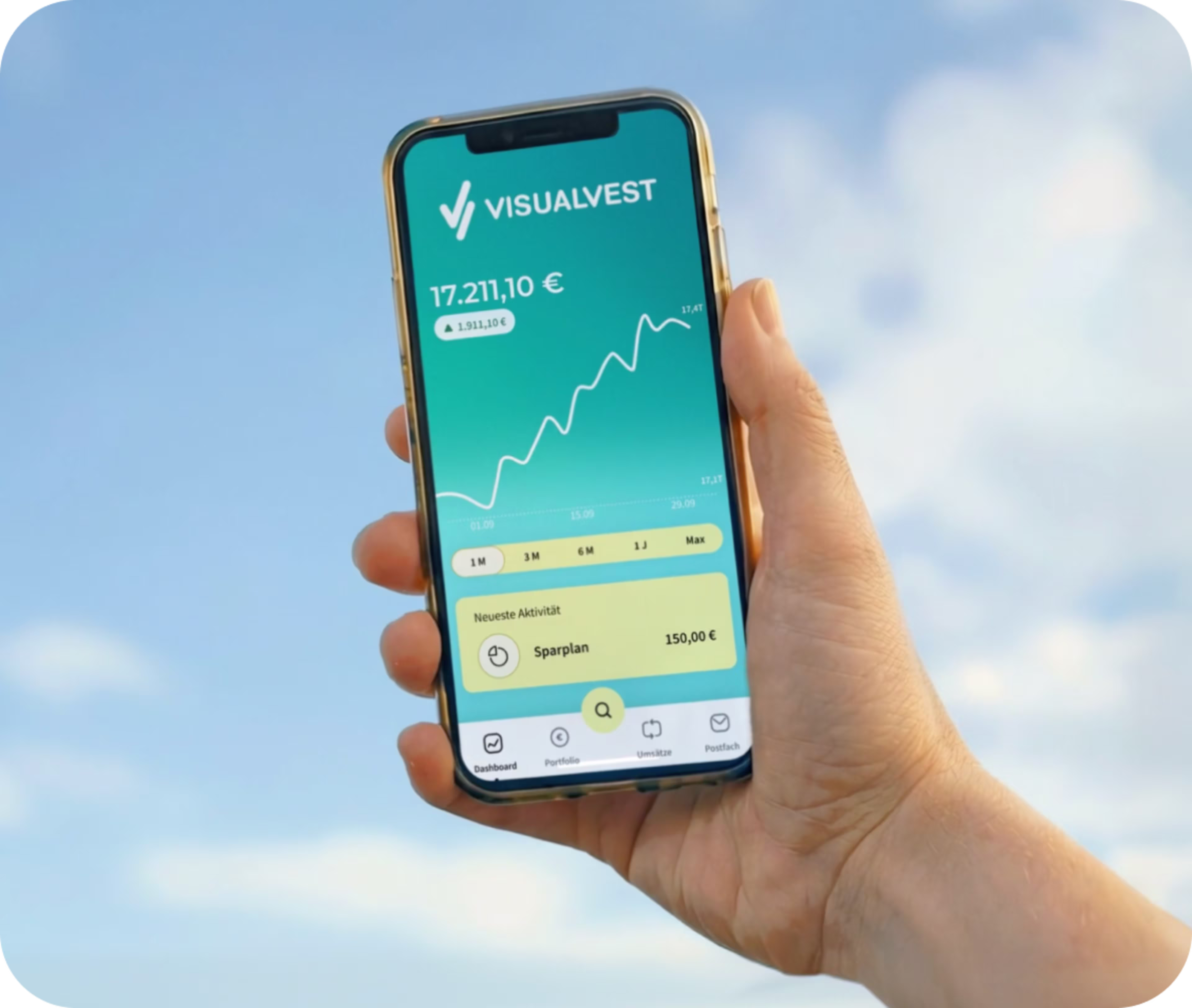 Smartphone mit Anzeige einer Wertentwicklung.