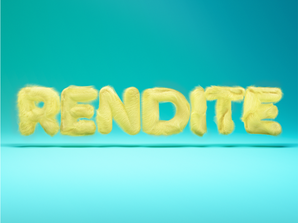 Grafik mit dem Text Rendite in flauschigen Buchstaben