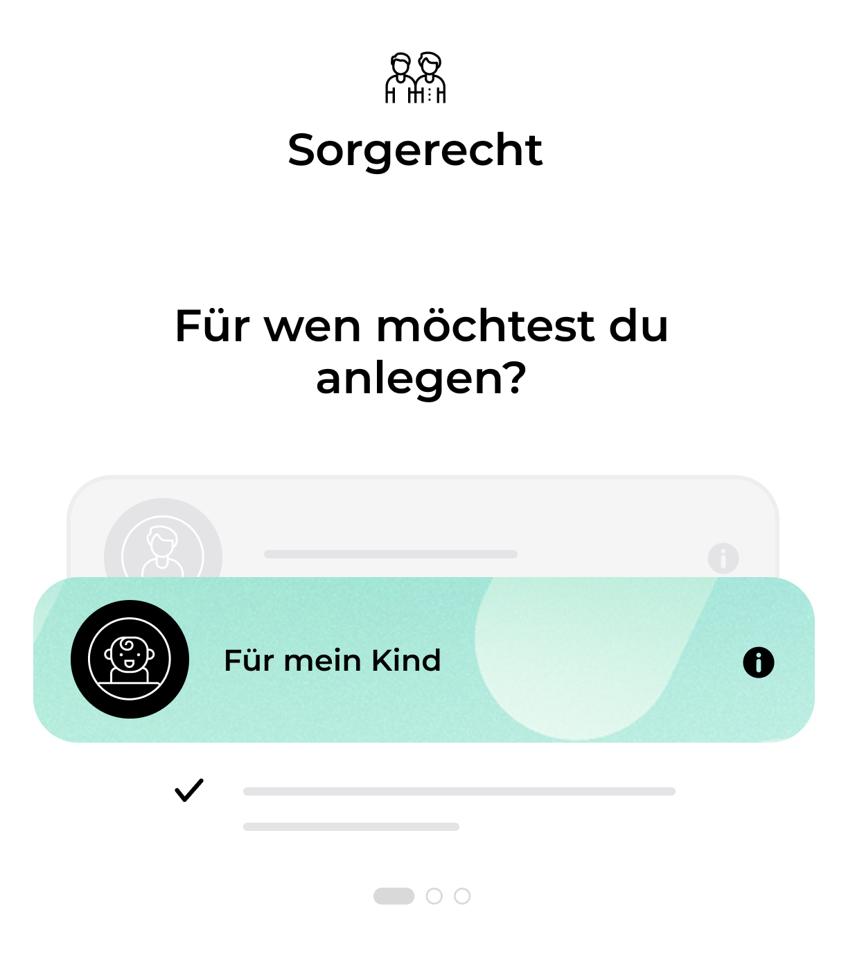 Auswahlmaske ‚Sorgerecht‘ mit hervorgehobener Option: ‚Für mein Kind