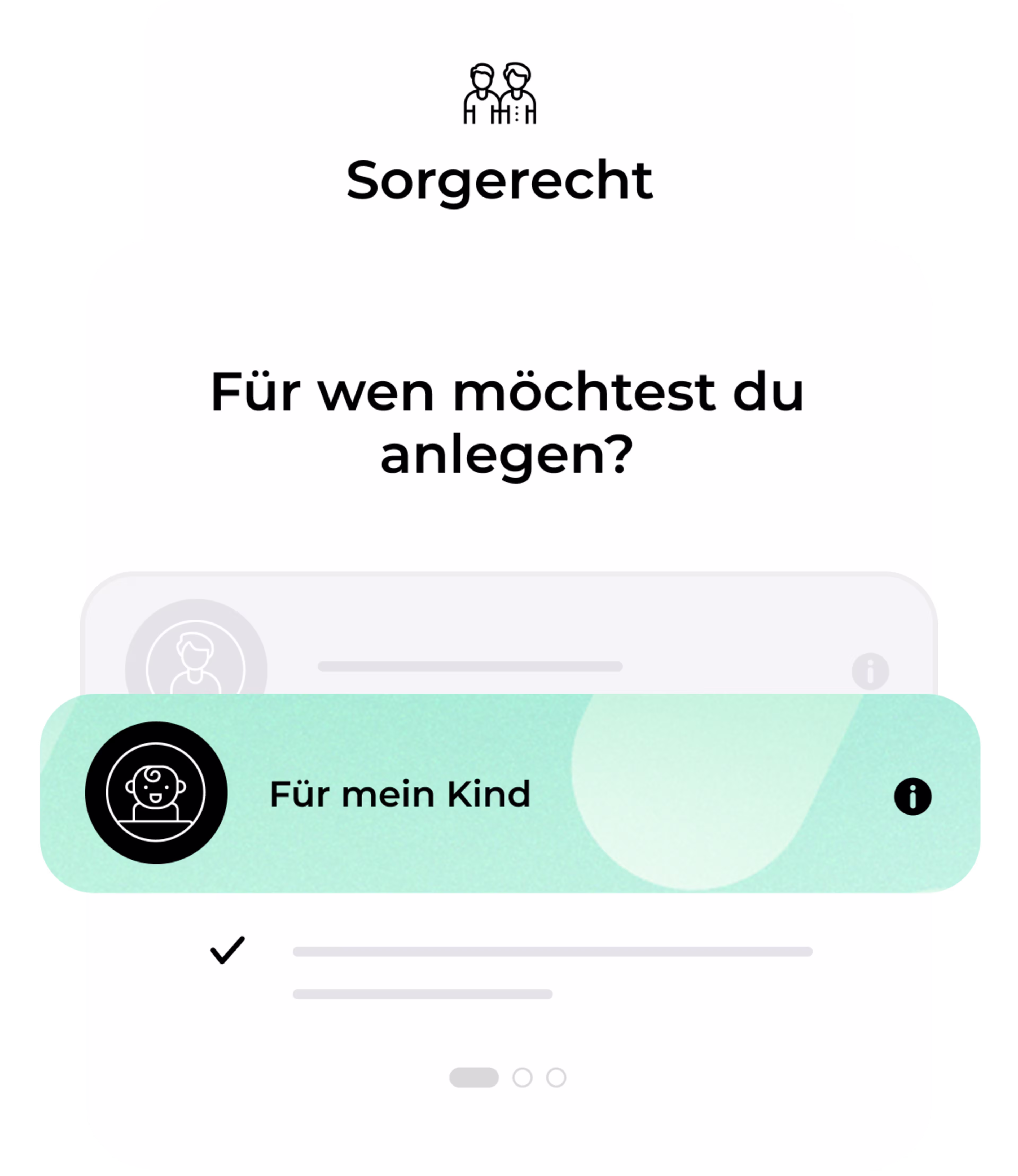 Auswahlmaske ‚Sorgerecht‘ mit hervorgehobener Option: ‚Für mein Kind