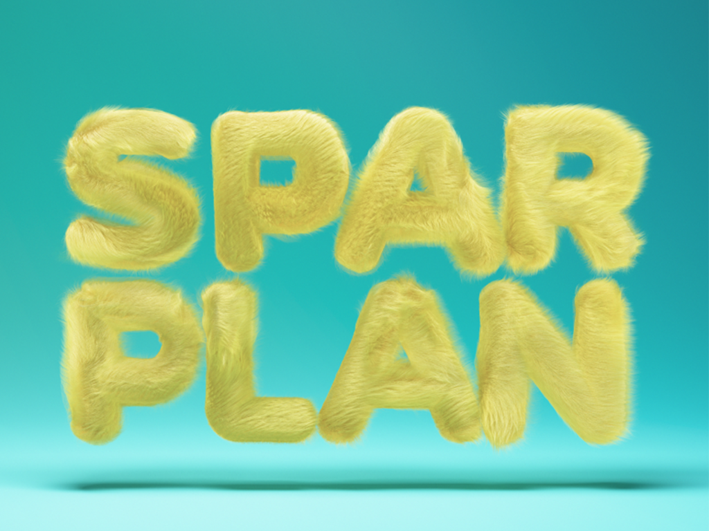 Grafik mit dem Text Sparplan in flauschigen Buchstaben