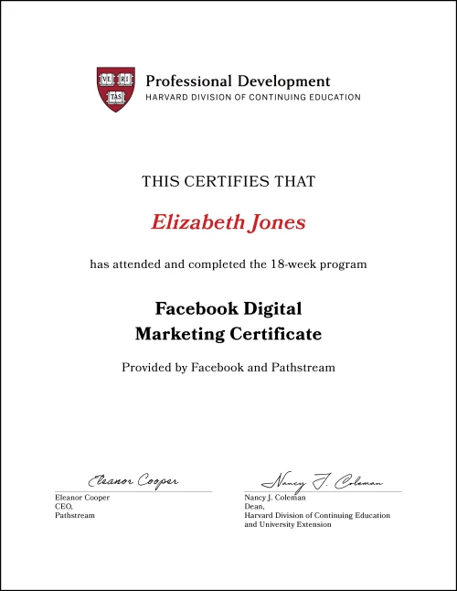 Harvard Certificate - Facebook Digital Marketing