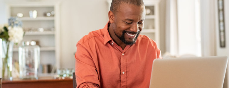 African American male on computer