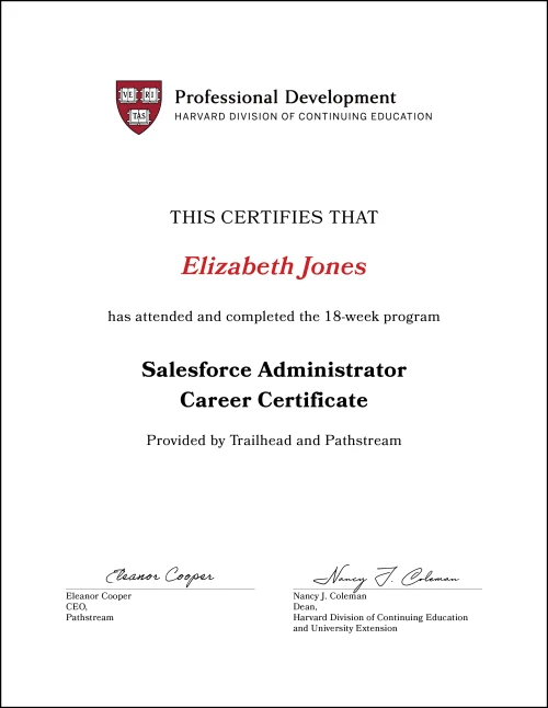 Harvard Certificate -  Salesforce Administrator Career Certificate