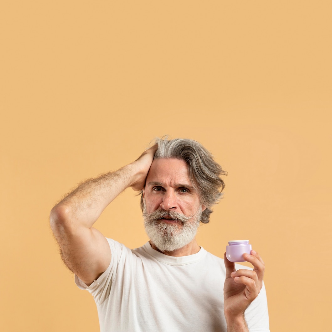 front-view-elder-bearded-man-holding-hair-gel 23-2148621171