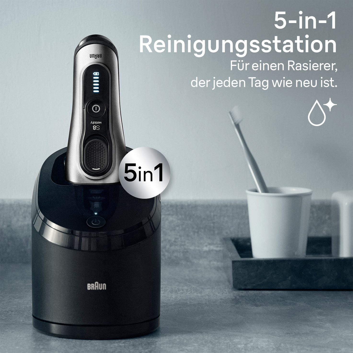 Braun Elektrorasierer Series 8 8567cc, silber, Wet&Dry, 4+1 Scherkopf,  Trimmer+Reinigungsstation – Böttcher AG