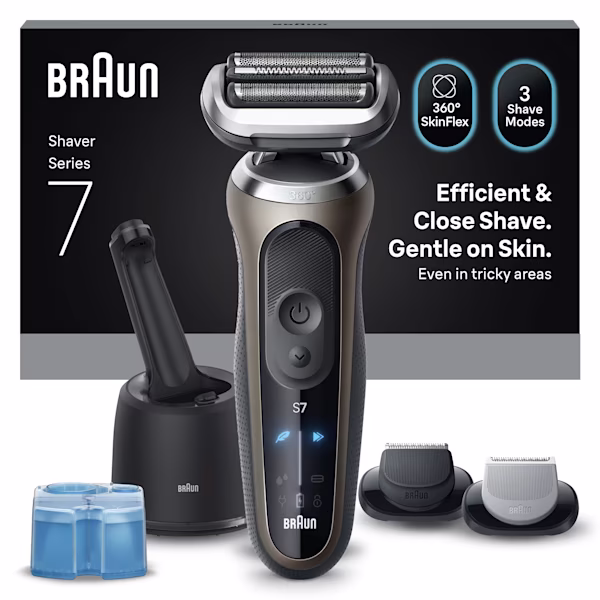 Bild des Series 7 C7650cc Rasierersets mit 4-in-1 SmartCare Reinigungsstation, Reinigungskartusche und Präzisionstrimmer-Aufsatz. Bild des Series 7 C7650cc Rasierersets mit 4-in-1 SmartCare Reinigungsstation, Reinigungskartusche und Präzisionstrimmer-Aufsatz.