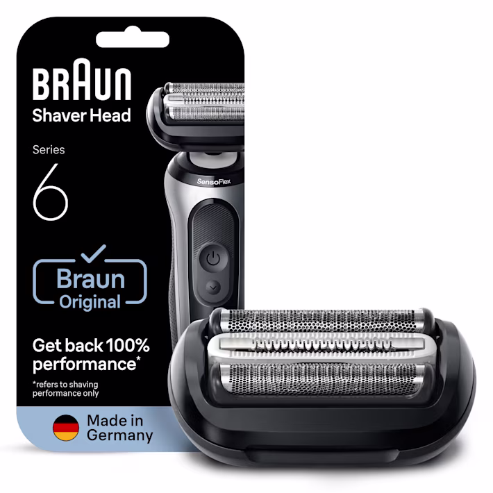 Braun Series 6 Ersatz-Scherkopf in Verpackung, stellt 100 % Leistung wieder her, hergestellt in Deutschland. Braun Series 6 Ersatz-Scherkopf in Verpackung, stellt 100 % Leistung wieder her, hergestellt in Deutschland.