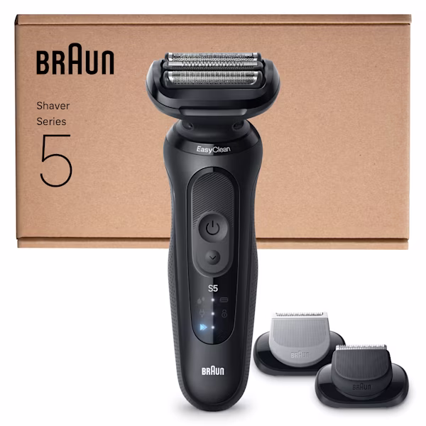 Bild des Series 5 N1650si Rasierersets mit Bodygroomer-Aufsatz und Barttrimmer-Aufsatz. Bild des Series 5 N1650si Rasierersets mit Bodygroomer-Aufsatz und Barttrimmer-Aufsatz.