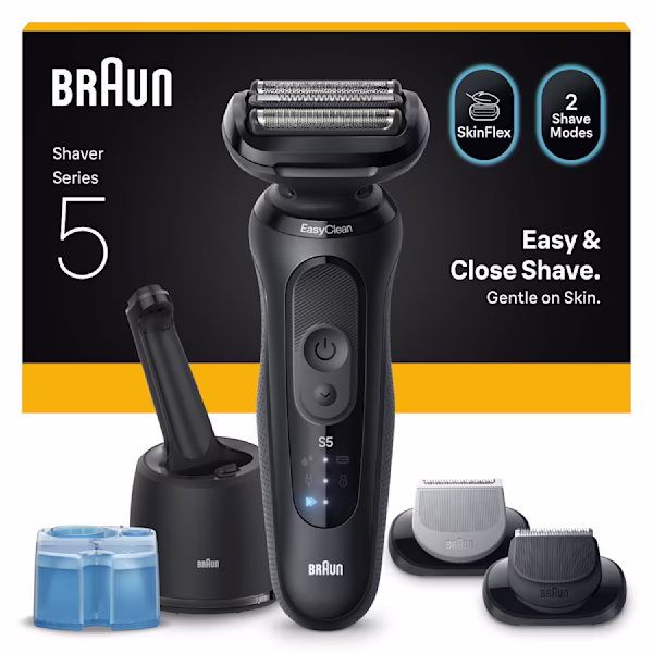 Bild des Series 5 N7650cce Rasierersets mit 4-in-1 SmartCare Reinigungsstation, Reinigungskartusche, Barttrimmer-Aufsatz und Bodygroomer-Aufsatz. Bild des Series 5 N7650cce Rasierersets mit 4-in-1 SmartCare Reinigungsstation, Reinigungskartusche, Barttrimmer-Aufsatz und Bodygroomer-Aufsatz.