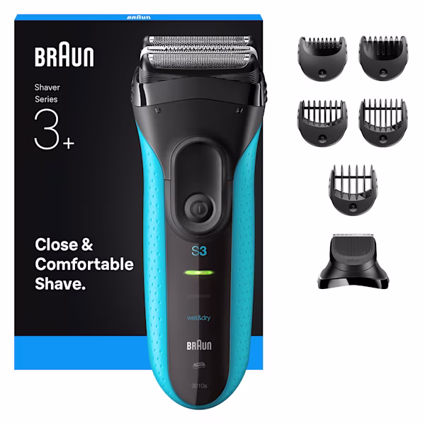 Braun Series 3 3010BT Rasierer mit mehreren Aufsätzen. Text: Gründliche und angenehme Rasur. Braun Series 3 3010BT Rasierer mit mehreren Aufsätzen. Text: Gründliche und angenehme Rasur.
