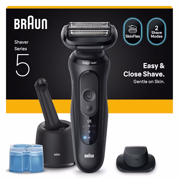 Bild des Series 5 N7200cc Rasierersets mit 4-in-1 SmartCare Reinigungsstation, Reinigungskartusche und Präzisionstrimmer-Aufsatz. Bild des Series 5 N7200cc Rasierersets mit 4-in-1 SmartCare Reinigungsstation, Reinigungskartusche und Präzisionstrimmer-Aufsatz.
