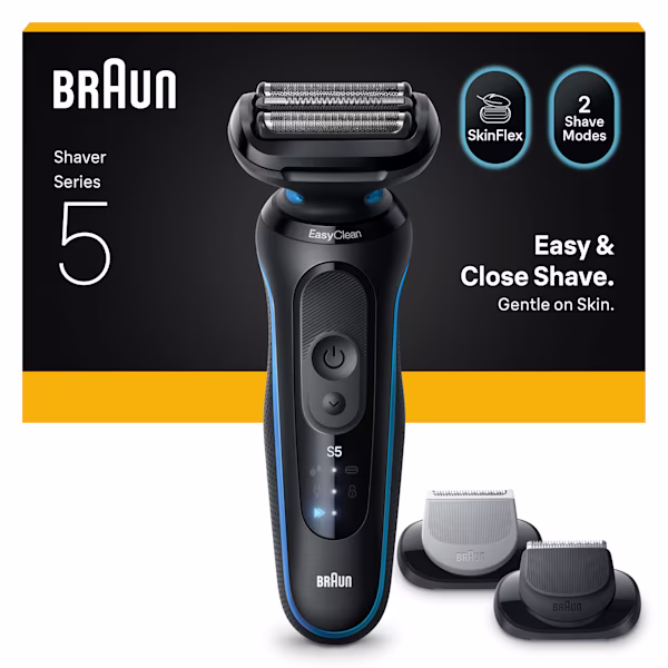 Bild des Series 5 B1650s Rasierersets mit Bodygroomer-Aufsatz und Barttrimmer-Aufsatz. Bild des Series 5 B1650s Rasierersets mit Bodygroomer-Aufsatz und Barttrimmer-Aufsatz.