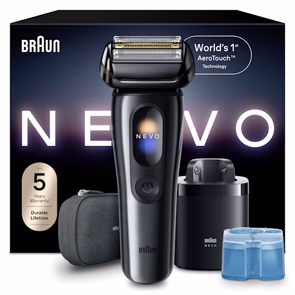 Braun NEVO Rasierer 11015c mit Stoff-Reiseetui und 7-in-1 NEVO Care System. Braun NEVO Rasierer 11015c mit Stoff-Reiseetui und 7-in-1 NEVO Care System.