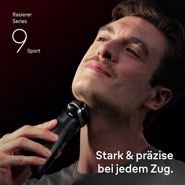 Mann rasiert seinen Bart mit der Series 9 Sport Edition. Mann rasiert seinen Bart mit der Series 9 Sport Edition.