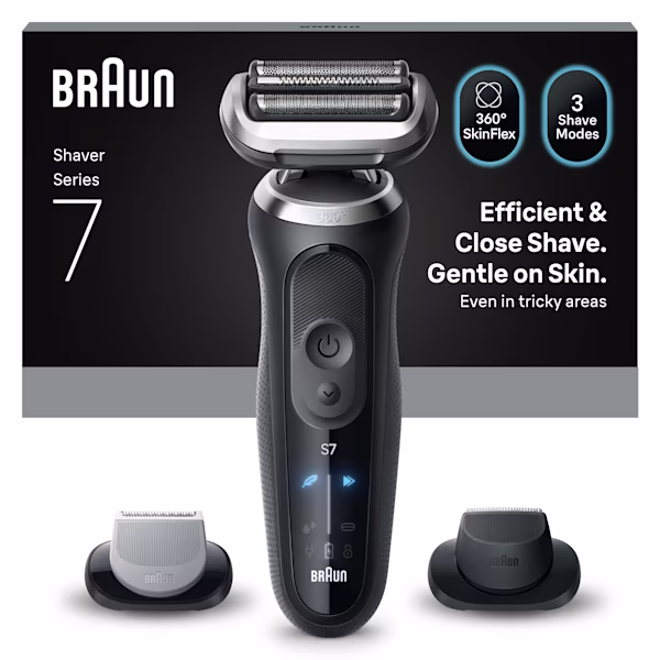 Image of Series 7 72-N1620s shaver set with 2 attachments.