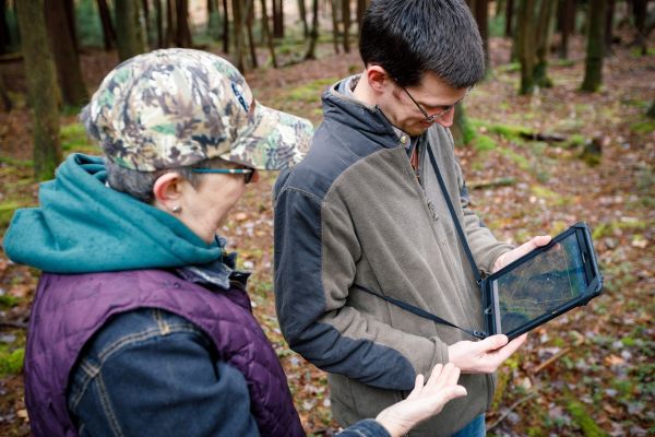 Susan Benedict (landowner, PA) with forester-Winter 2019