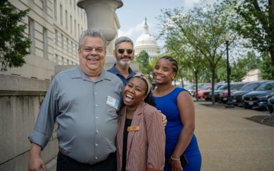 Landowners from Pennsylvania take a picture with AFF's Jasmine Brown (Senior Manager, Landowner Stewardship) and Allyah Keith (Community Sustained Engagement Summer Intern) in front of the Capitol Building. ©Stephen Taglieri