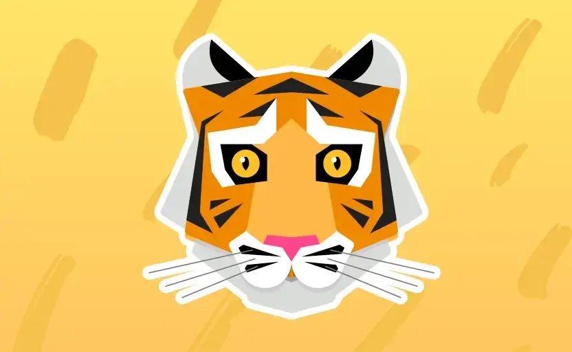 An animation of a tiger's face in front of a yellow background.