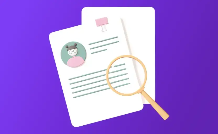 An illustration of a CV with a magnifying glass inspecting it.