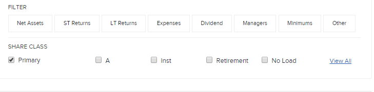 Primary share class filter