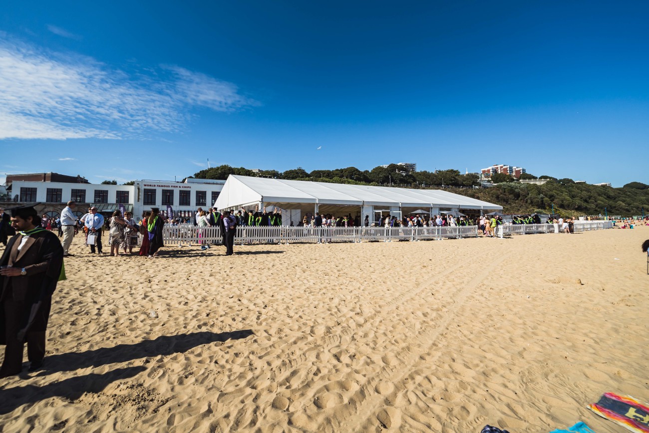 AUB Gradution Tent on Bournemouth Beach