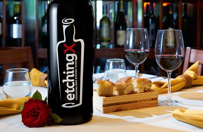 etched wine bottle