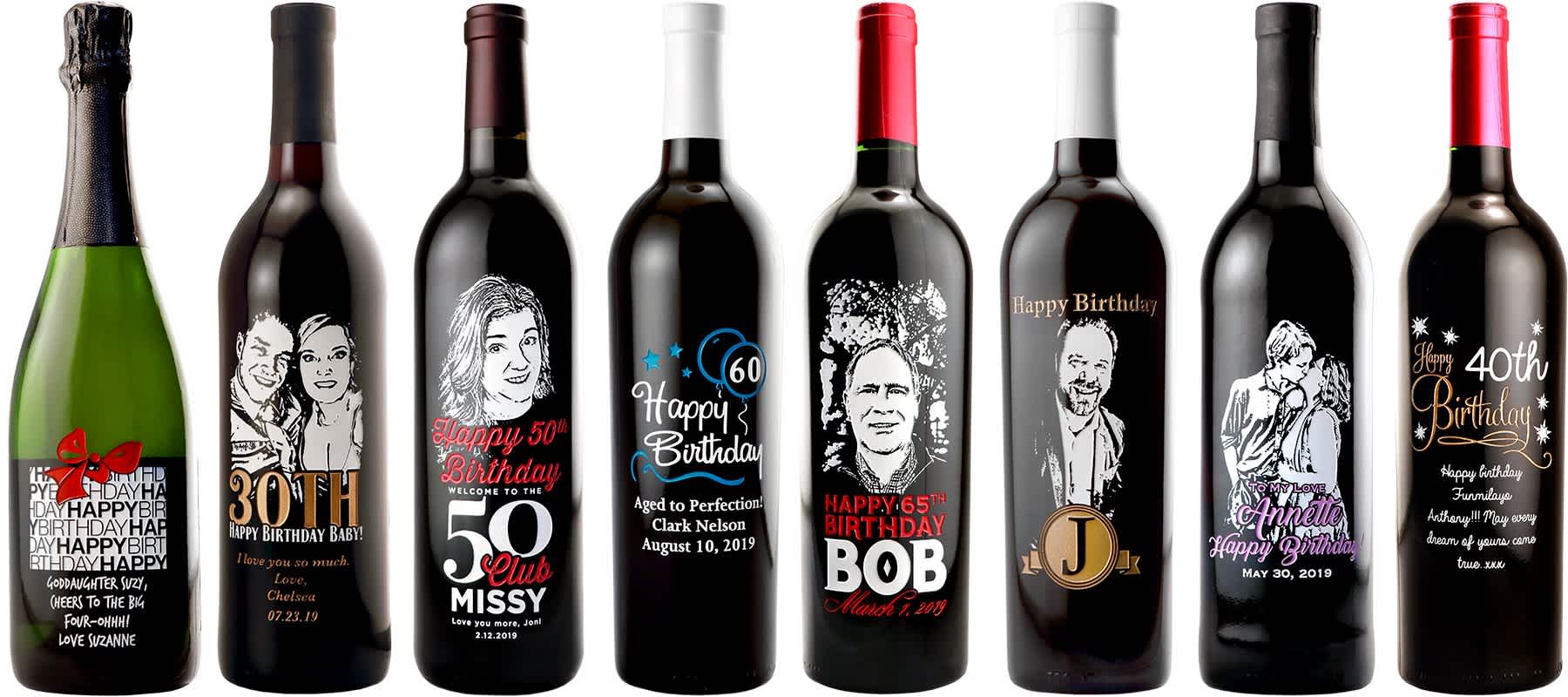 Personalized birthday wine bottles by Etching Expressions