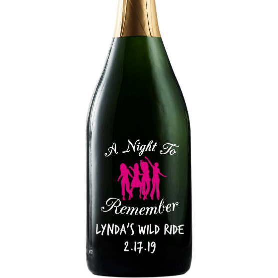 Champagne with A Night to Remember etched for bachelorette party by Etching Expressions