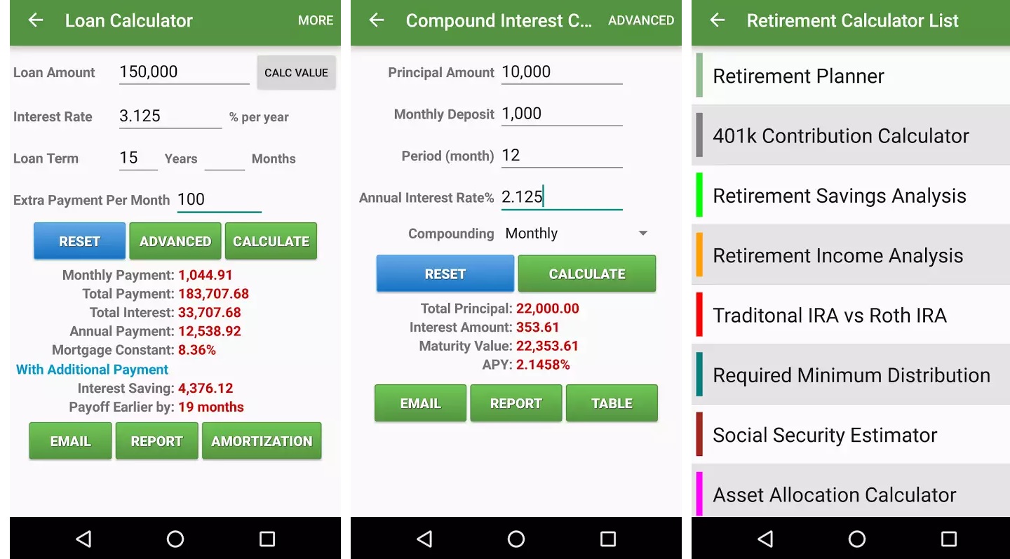 Financial Calculators screen 1